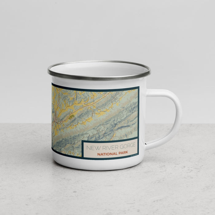Right View Custom New River Gorge National Park Map Enamel Mug in Woodblock