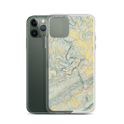 Custom New River Gorge National Park Map Phone Case in Woodblock on Table with Laptop and Plant