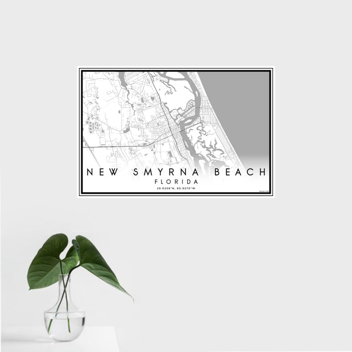 16x24 New Smyrna Beach Florida Map Print Landscape Orientation in Classic Style With Tropical Plant Leaves in Water