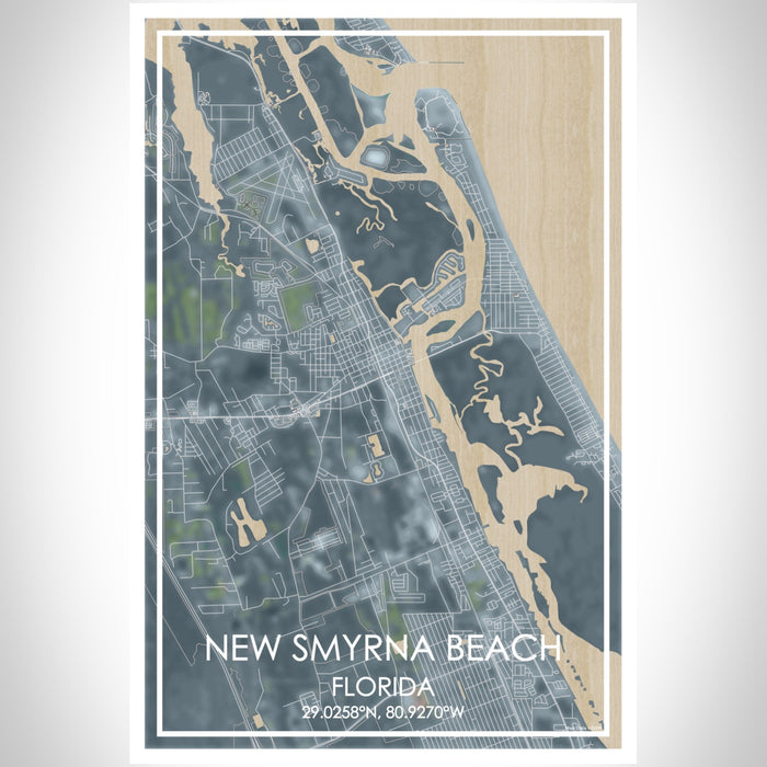 New Smyrna Beach Florida Map Print Portrait Orientation in Afternoon Style With Shaded Background