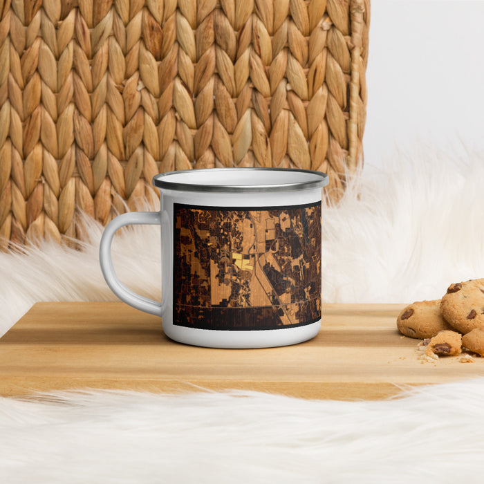 Left View Custom New Smyrna Beach Florida Map Enamel Mug in Ember on Table Top