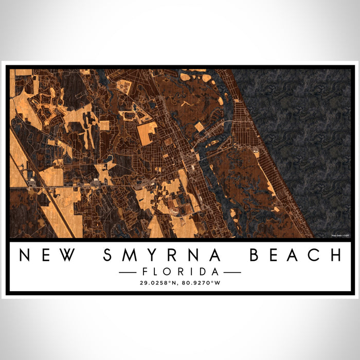 New Smyrna Beach Florida Map Print Landscape Orientation in Ember Style With Shaded Background