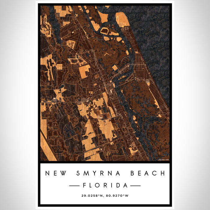 New Smyrna Beach Florida Map Print Portrait Orientation in Ember Style With Shaded Background
