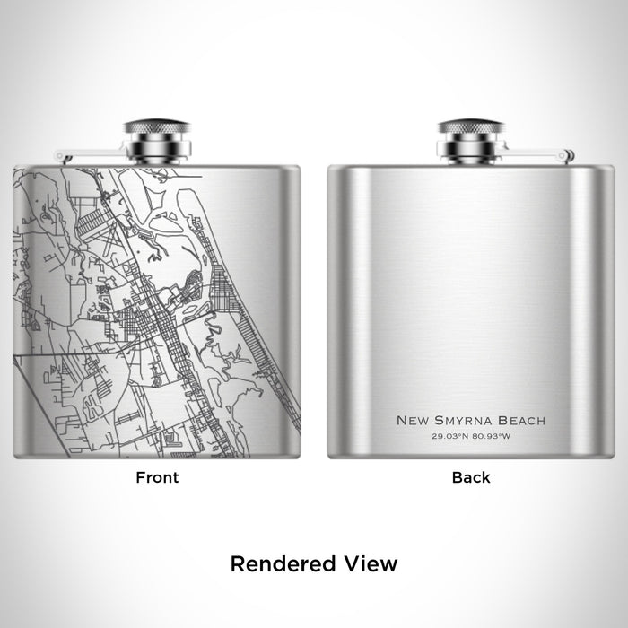 Rendered View of New Smyrna Beach Florida Map Engraving on 6oz Stainless Steel Flask