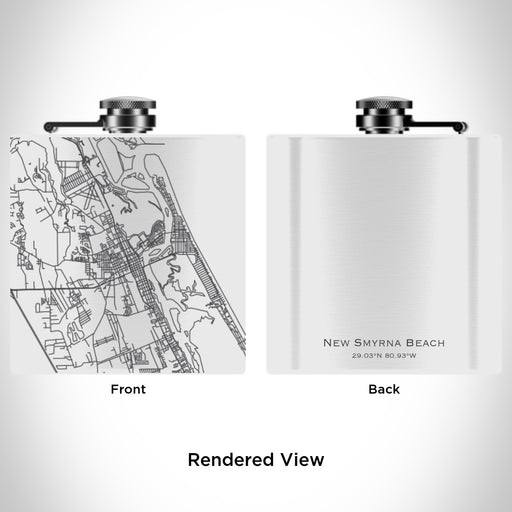 Rendered View of New Smyrna Beach Florida Map Engraving on 6oz Stainless Steel Flask in White