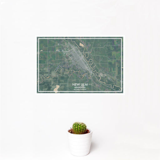 12x18 New Ulm Minnesota Map Print Landscape Orientation in Afternoon Style With Small Cactus Plant in White Planter
