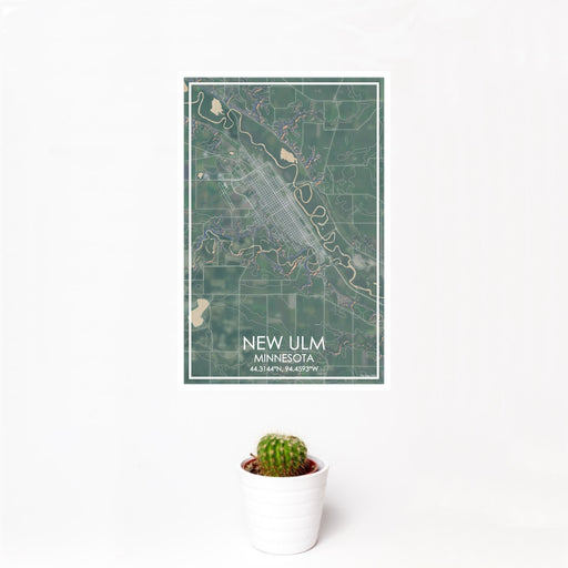 12x18 New Ulm Minnesota Map Print Portrait Orientation in Afternoon Style With Small Cactus Plant in White Planter
