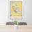 24x36 New Ulm Minnesota Map Print Portrait Orientation in Woodblock Style Behind 2 Chairs Table and Potted Plant