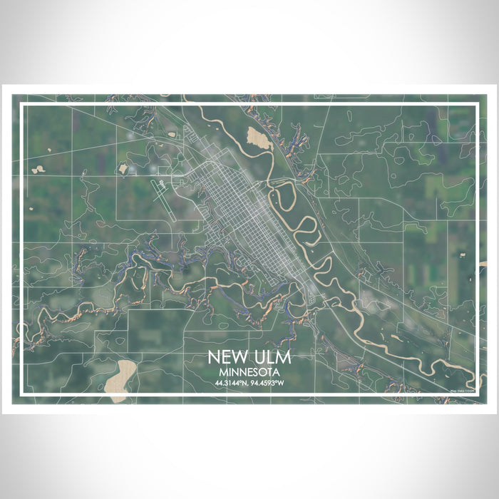 New Ulm Minnesota Map Print Landscape Orientation in Afternoon Style With Shaded Background