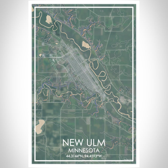 New Ulm Minnesota Map Print Portrait Orientation in Afternoon Style With Shaded Background