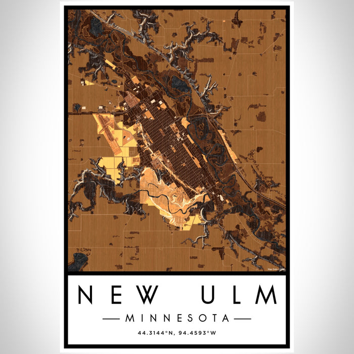 New Ulm Minnesota Map Print Portrait Orientation in Ember Style With Shaded Background