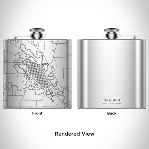 Rendered View of New Ulm Minnesota Map Engraving on 6oz Stainless Steel Flask