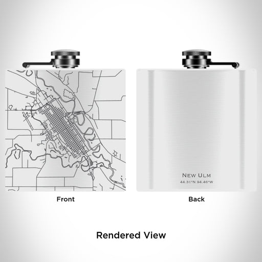 Rendered View of New Ulm Minnesota Map Engraving on 6oz Stainless Steel Flask in White