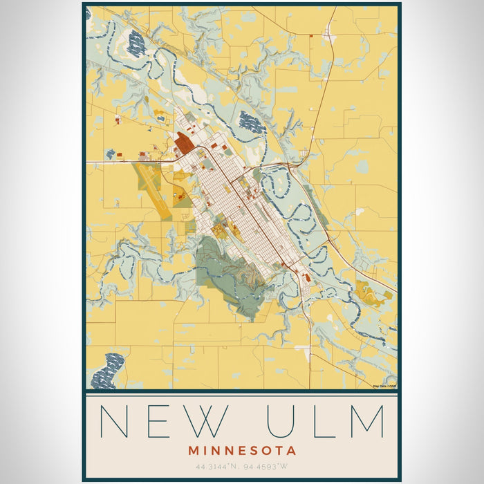 New Ulm Minnesota Map Print Portrait Orientation in Woodblock Style With Shaded Background