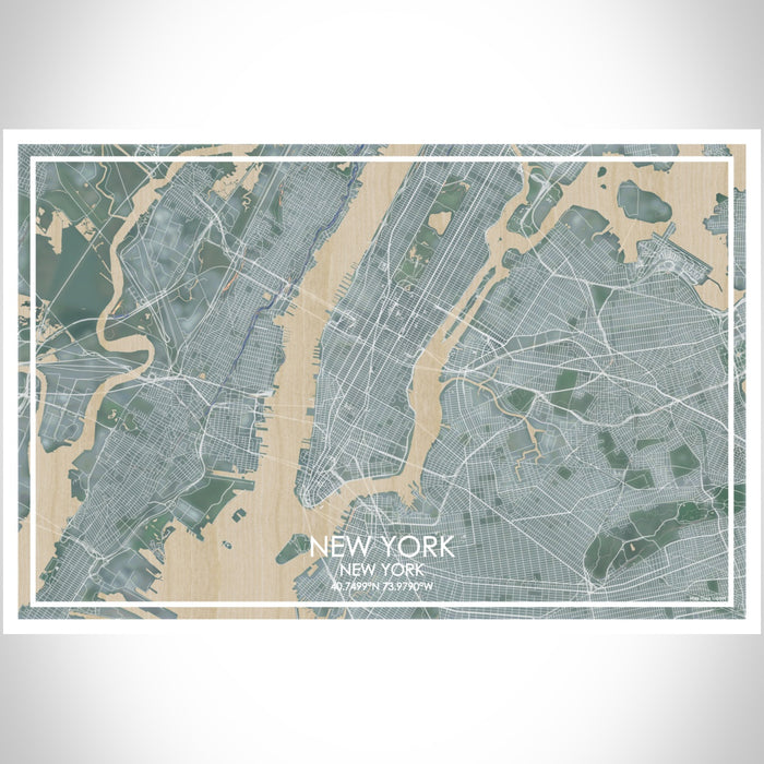 New York New York Map Print Landscape Orientation in Afternoon Style With Shaded Background