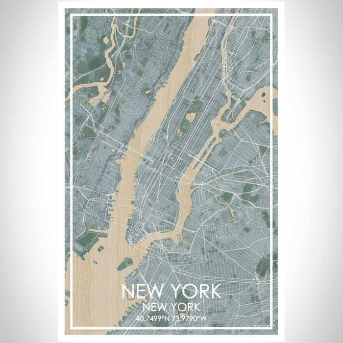 New York New York Map Print Portrait Orientation in Afternoon Style With Shaded Background
