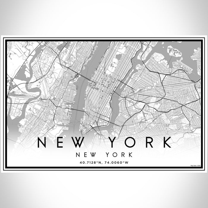 New York New York Map Print Landscape Orientation in Classic Style With Shaded Background
