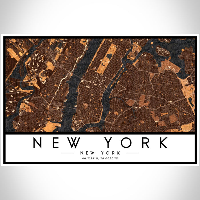 New York New York Map Print Landscape Orientation in Ember Style With Shaded Background