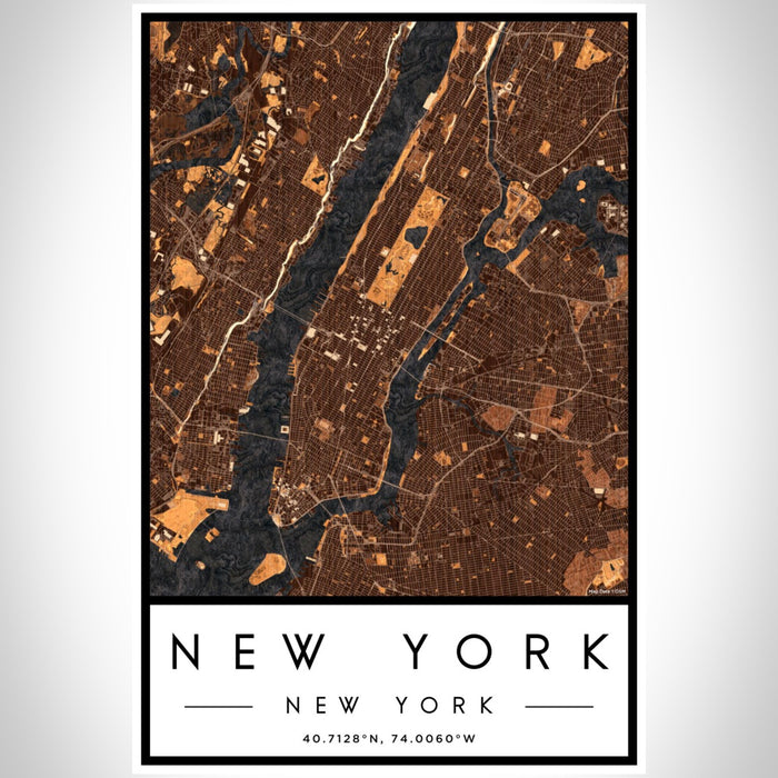 New York New York Map Print Portrait Orientation in Ember Style With Shaded Background