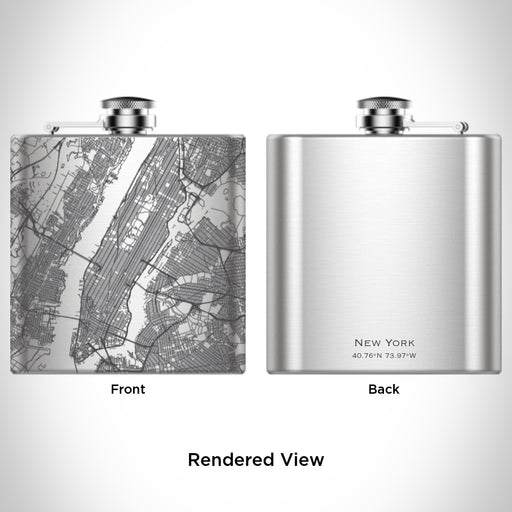 Rendered View of New York New York Map Engraving on 6oz Stainless Steel Flask