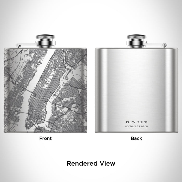 Rendered View of New York New York Map Engraving on 6oz Stainless Steel Flask