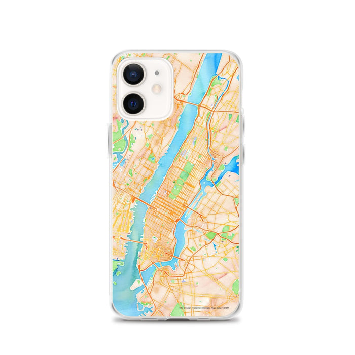 Custom New York New York Map iPhone 12 Phone Case in Watercolor
