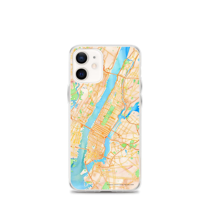 Custom New York New York Map iPhone 12 mini Phone Case in Watercolor