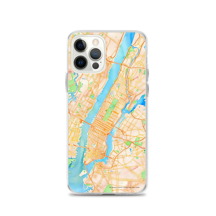 Custom New York New York Map iPhone 12 Pro Phone Case in Watercolor