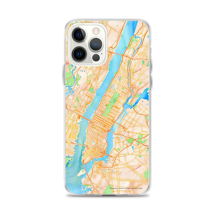 Custom New York New York Map iPhone 12 Pro Max Phone Case in Watercolor