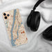 Custom New York New York Map Phone Case in Woodblock on Table with Black Headphones