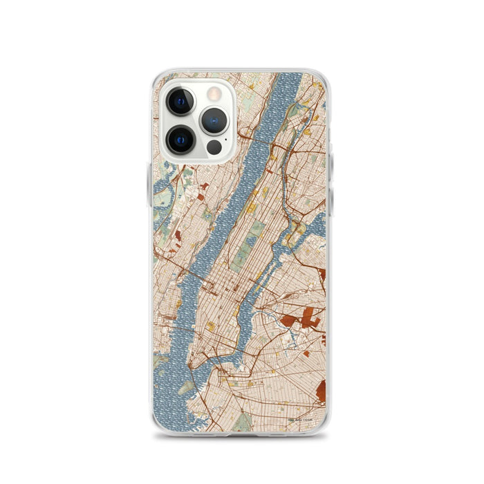 Custom New York New York Map iPhone 12 Pro Phone Case in Woodblock