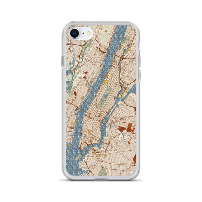 Custom New York New York Map iPhone SE Phone Case in Woodblock