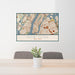 24x36 New York New York Map Print Landscape Orientation in Woodblock Style Behind 2 Chairs Table and Potted Plant