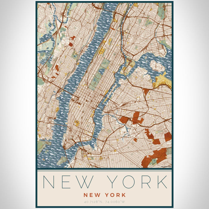 New York New York Map Print Portrait Orientation in Woodblock Style With Shaded Background