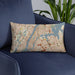 Custom New York New York Map Throw Pillow in Woodblock on Blue Colored Chair