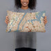 Person holding 20x12 Custom New York New York Map Throw Pillow in Woodblock