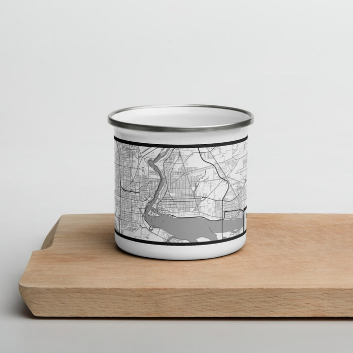 Front View Custom Niagara Falls New York Map Enamel Mug in Classic on Cutting Board