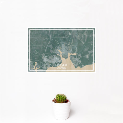 12x18 Niceville Florida Map Print Landscape Orientation in Afternoon Style With Small Cactus Plant in White Planter