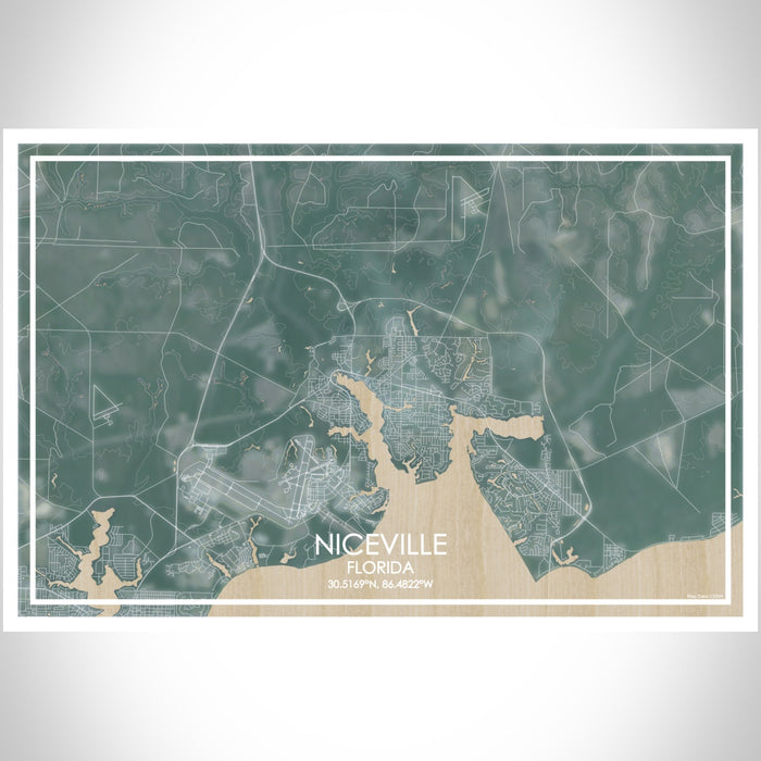 Niceville Florida Map Print Landscape Orientation in Afternoon Style With Shaded Background
