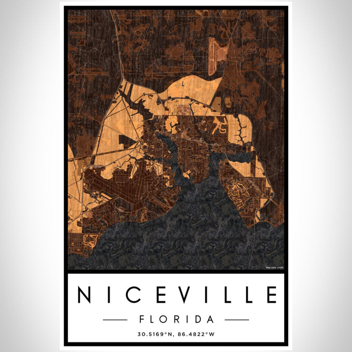 Niceville Florida Map Print Portrait Orientation in Ember Style With Shaded Background