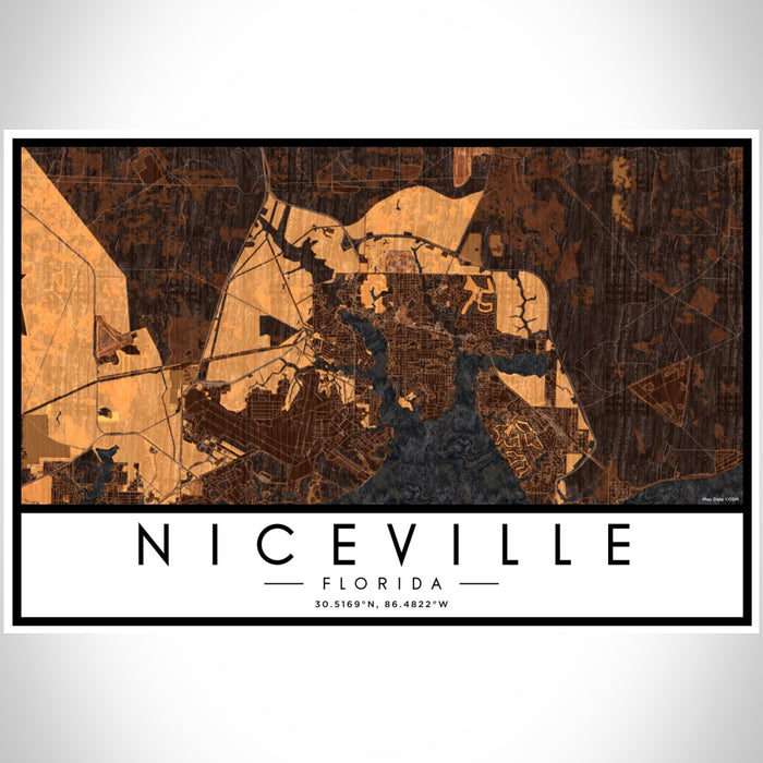 Niceville Florida Map Print Landscape Orientation in Ember Style With Shaded Background