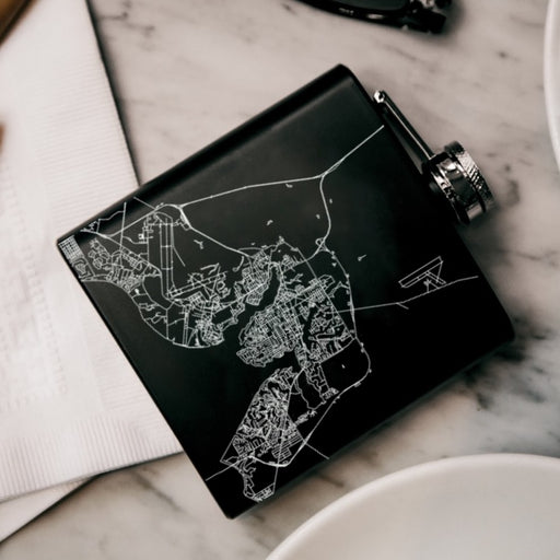 Niceville Florida Custom Engraved City Map Inscription Coordinates on 6oz Stainless Steel Flask in Black