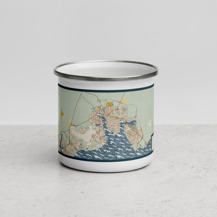 Front View Custom Niceville Florida Map Enamel Mug in Woodblock