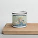 Front View Custom Niceville Florida Map Enamel Mug in Woodblock on Cutting Board