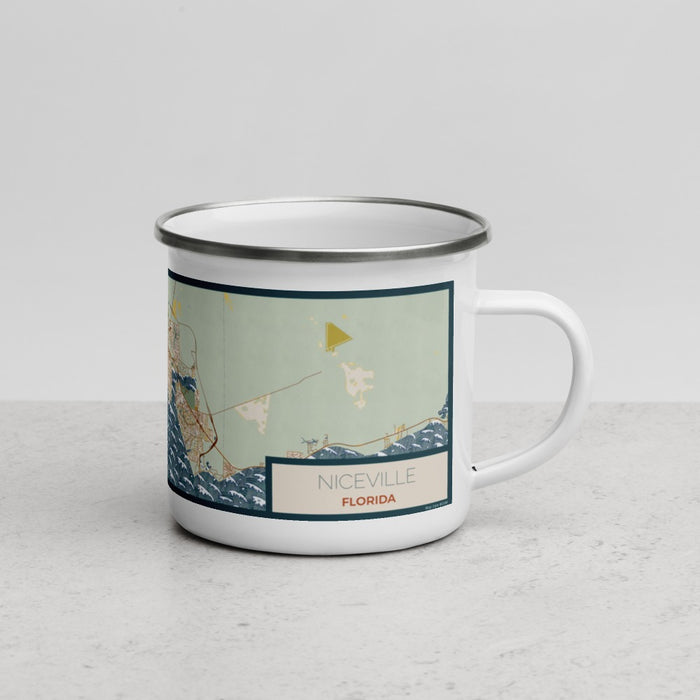 Right View Custom Niceville Florida Map Enamel Mug in Woodblock