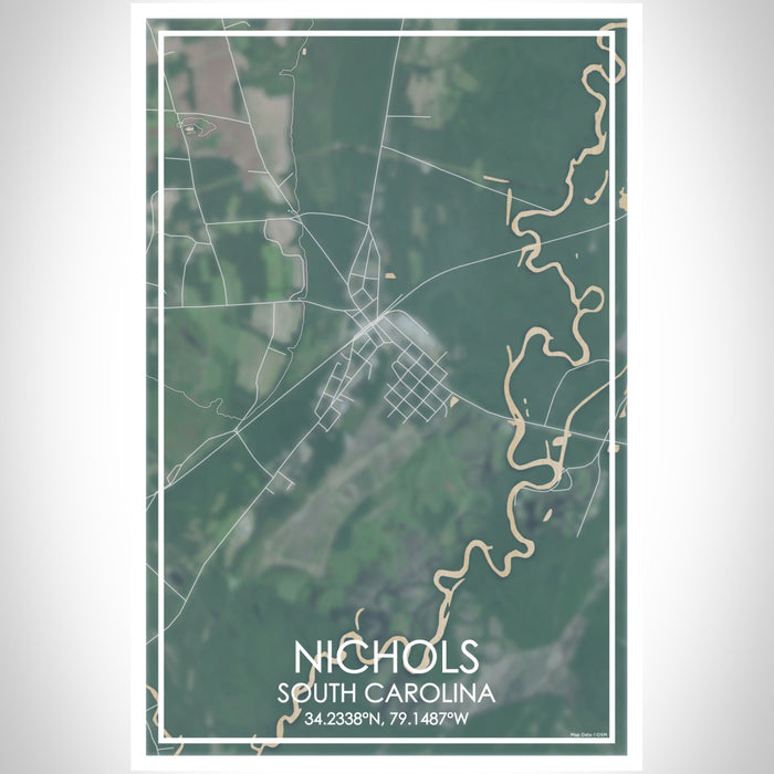 Nichols South Carolina Map Print Portrait Orientation in Afternoon Style With Shaded Background