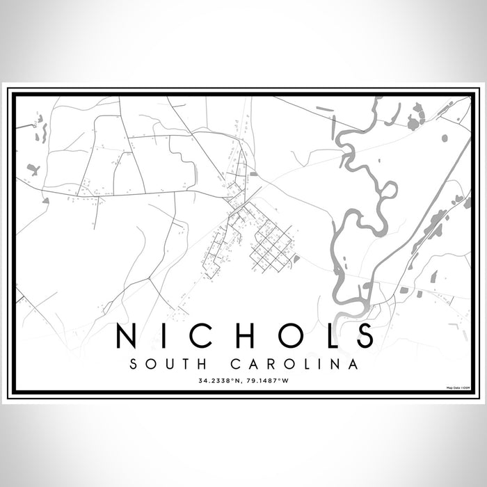 Nichols South Carolina Map Print Landscape Orientation in Classic Style With Shaded Background