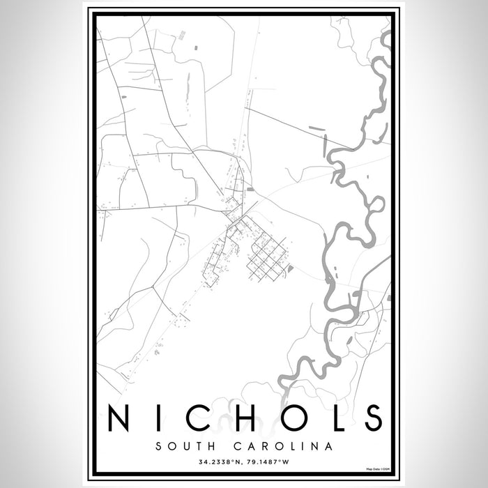 Nichols South Carolina Map Print Portrait Orientation in Classic Style With Shaded Background