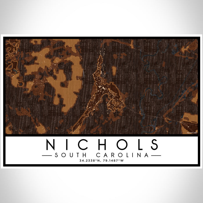 Nichols South Carolina Map Print Landscape Orientation in Ember Style With Shaded Background