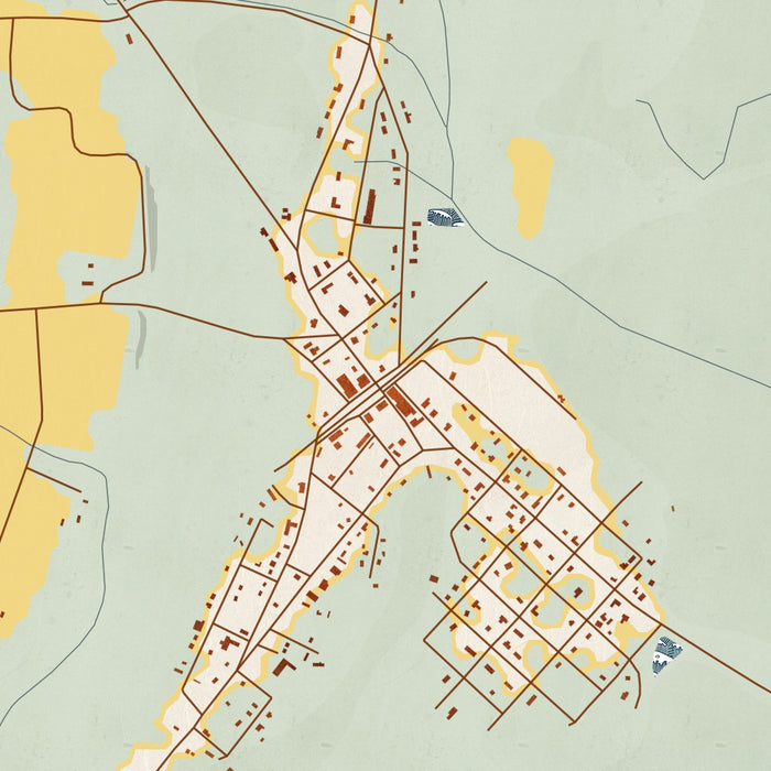 Nichols South Carolina Map Print in Woodblock Style Zoomed In Close Up Showing Details